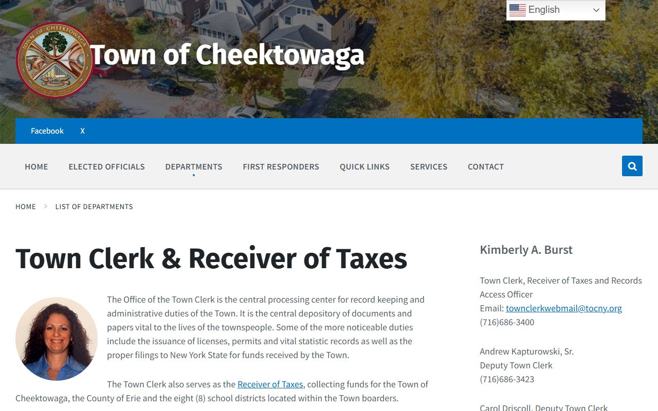 Cheektowaga Town Clerk vital records page for death index searches