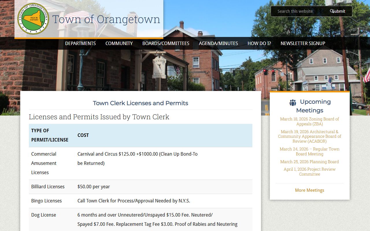 Orangetown Town Clerk office page for death index records