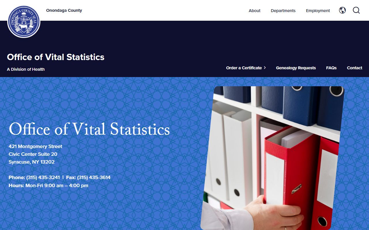Onondaga County Vital Statistics office for death index searches in Syracuse New York